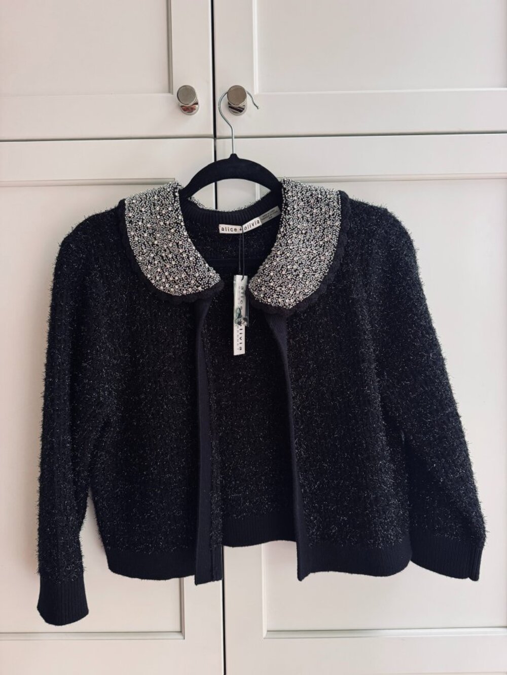 Alice + Olivia Akira Embellished Collar Cardigan — Black | Size M | NWT - Picture 4 of 8